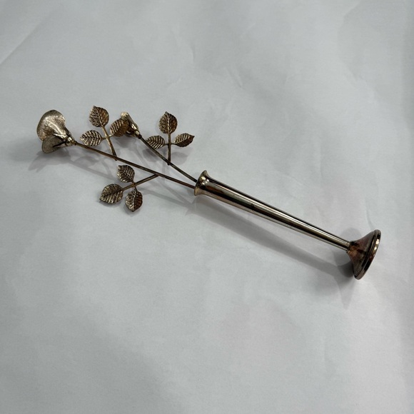 Vintage Ted Arnold Ltd Metal Rose Flower Bud Vase Art Decor Rose Gold 10.5” - Picture 3 of 15